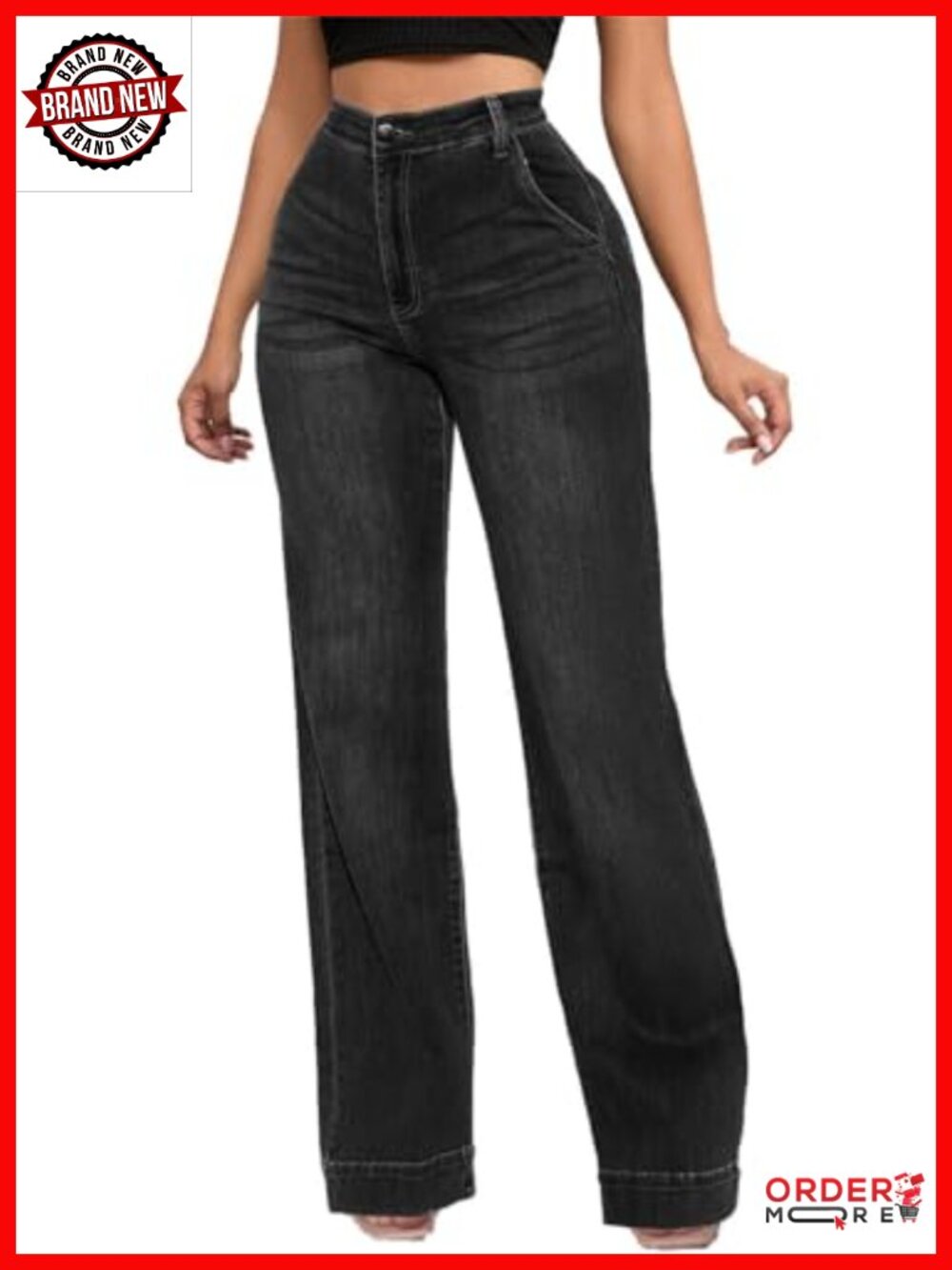 Wide Leg High Waisted Stretchy Straight Jeans Polyester Spandex
